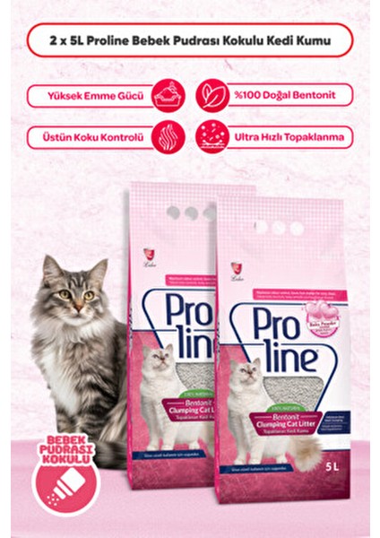 Pro Line Bebek Pudralı Topaklaşan Kedi Kumu 10 Lt İki Paket Doğal Malzeme fiyatları