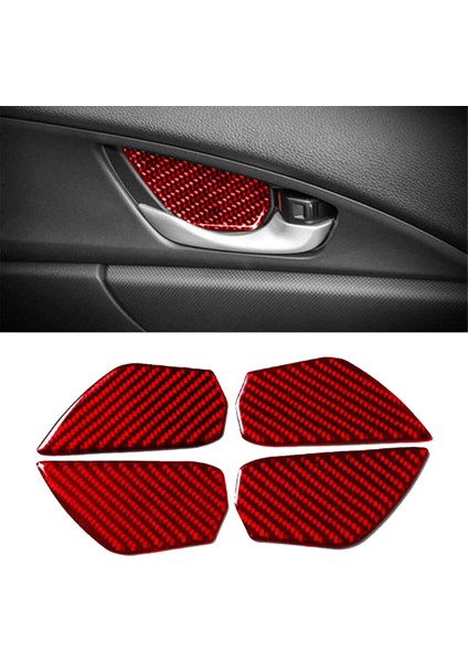 Abs Kırmızı Karbon Fiber Iç Kapı Kolu Kapağı Döşeme Dekor Çıkartması Honda Civic 10. Nesil 2016, 2017, 2018 ve 2019 (Yurt Dışından) fiyatları