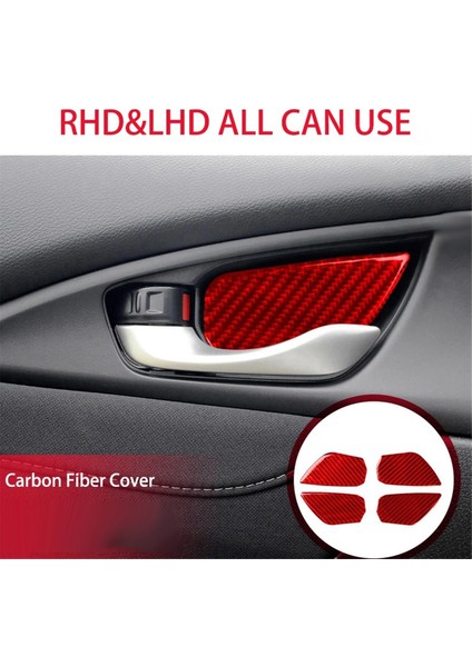 Abs Kırmızı Karbon Fiber Iç Kapı Kolu Kapağı Döşeme Dekor Çıkartması Honda Civic 10. Nesil 2016, 2017, 2018 ve 2019 (Yurt Dışından) modelleri