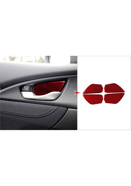 Abs Kırmızı Karbon Fiber Iç Kapı Kolu Kapağı Döşeme Dekor Çıkartması Honda Civic 10. Nesil 2016, 2017, 2018 ve 2019 (Yurt Dışından) indirimleri