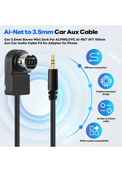 Alpıne/jvc Ai-Net 4ft 100CM Aux Araç Ses Kablosu Için 3,5 mm Araba Stereo Mini Jak Telefon Adaptörüne Uygun (Yurt Dışından) indirimleri