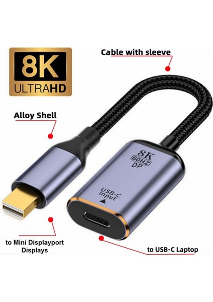 Usb-C - Mini Displayport Adaptör Dönüştürücü Usb-C Tip C Dişi Kaynak - Mini Displayport 1.4 8k 60Hz Tablet Telefon Için (Yurt Dışından) fiyatları