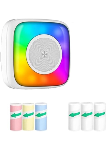 Etiket Yazıcısı 7 Renkli Aydınlatma Modu ile 6 Rulo Etiket Yazıcısı, Ios ve Android ile Uyumlu (Yurt Dışından)