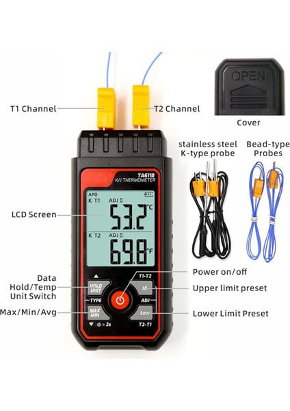 Dijital Termokupl Termometresi Çift Kanallı K/j Tipi TERMOMETRE-328-2501℉ Geniş Aralıklı Endüstriyel Hvac Sıcaklık Ölçer (Yurt Dışından) modelleri