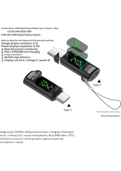 Usb4 80GBPS Adaptör Dijital Ekran USB 4 V2.0 80GBPS Tip C'den Tip C'ye Otg Kablo Konnektörü 240W 8k Gri (Yurt Dışından) fiyatları