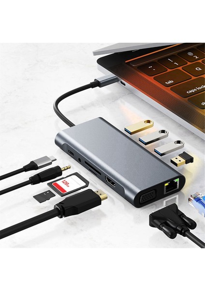 11'i 1 Arada USB C Hub Yerleştirme Istasyonu 4K Type C - HDMI Uyumlu Hub Adaptörü Usb-C - VGA RJ45 Pd 100W USB Hub (Yurt Dışından) indirimleri