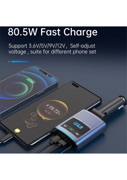 BC99 Araç Bluetooth Fm Vericisi Cep Telefonu Dizüstü Bilgisayar Araç Şarj Cihazı Geri Çekilebilir Kablo ile Süper Hızlı Şarj (Yurt Dışından) fiyatları