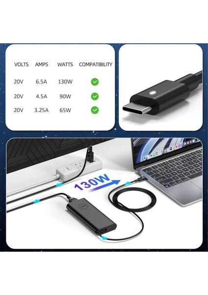 Dell Xps 15 Precision 5530 3550 3551 Latitude 7410 9410 9510 9575 Dizüstü Bilgisayar Şarj Cihazı Için 130W USB C Type C Güç Adaptörü (Abd) (Yurt Dışından) indirimleri