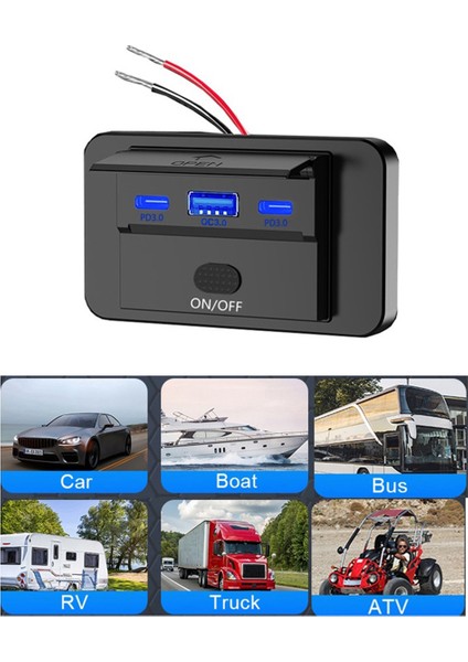 Yeni 12-24V Pd Tip-C USB Bağlantı Noktaları Qc3.0 ve Pd3.0 Anahtarlı Hızlı Şarjlı USB Güç Paneli Araba Kamyon Karavan Mavi (Yurt Dışından) modelleri