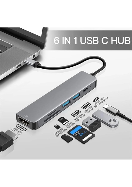 Ürün 6'sı 1 Arada USB Type C Hub HDMI Uyumlu 4K USB 3.0 Pd Hızlı Şarj Hub'ı Ethernet RJ45 Lan'a (Yurt Dışından) indirimleri