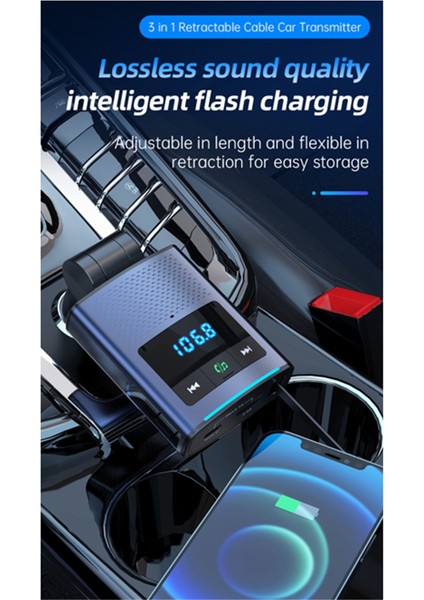 BC99 Araç Bluetooth Fm Vericisi Cep Telefonu Dizüstü Bilgisayar Araç Şarj Cihazı Geri Çekilebilir Kablo ile Süper Hızlı Şarj (Yurt Dışından) fırsatları