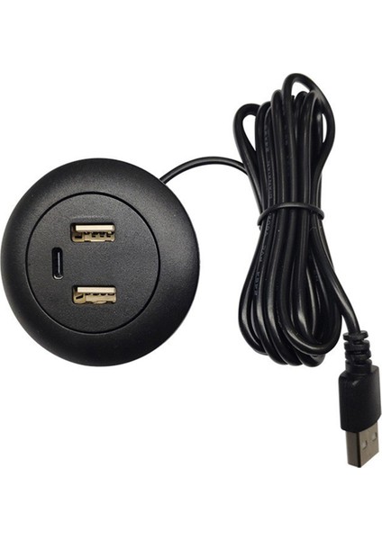 Masaüstü Delikli Gömülü USB Hub Tip-C USB Şarj Cihazı 3'ü 1 Arada Ayırıcı (Yurt Dışından)