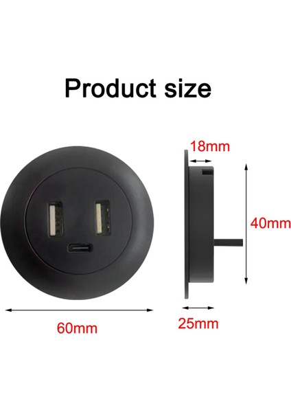 Masaüstü Delikli Gömülü USB Hub Tip-C USB Şarj Cihazı 3'ü 1 Arada Ayırıcı (Yurt Dışından) fiyatları