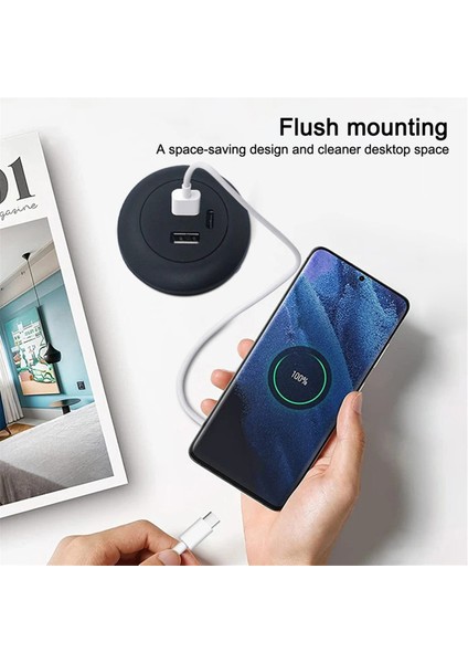 Masaüstü Delikli Gömülü USB Hub Tip-C USB Şarj Cihazı 3'ü 1 Arada Ayırıcı (Yurt Dışından) fırsatları