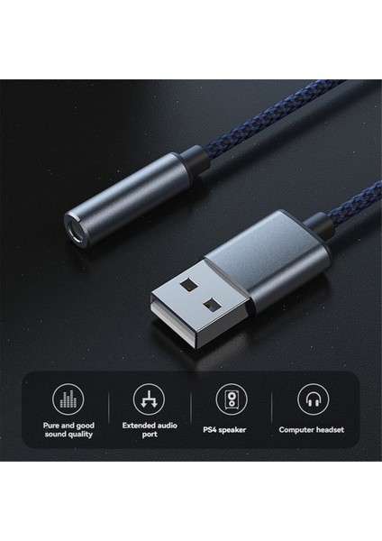 USB - 3,5 mm Ses Kablosu USB A - 3,5 mm Dişi Harici Stereo Ses Kartı Kulaklık Mikrofon Ses Adaptörü Siyah (Yurt Dışından)