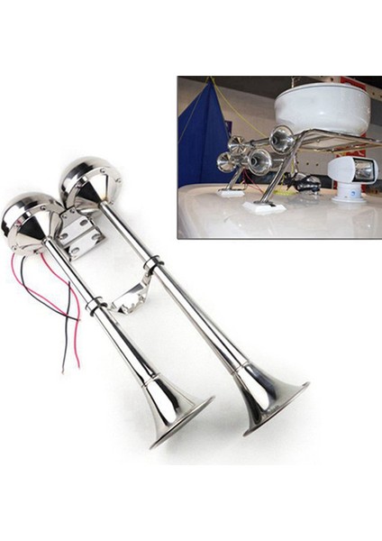 Deniz Çift Korna Kornası Deniz Paslanmaz Çelik Elektrikli Korna 18-1/2 Inç 12V Çift/çift Borulu Korna Flüt Korna Afı Gümüş (Yurt Dışından) fiyatları