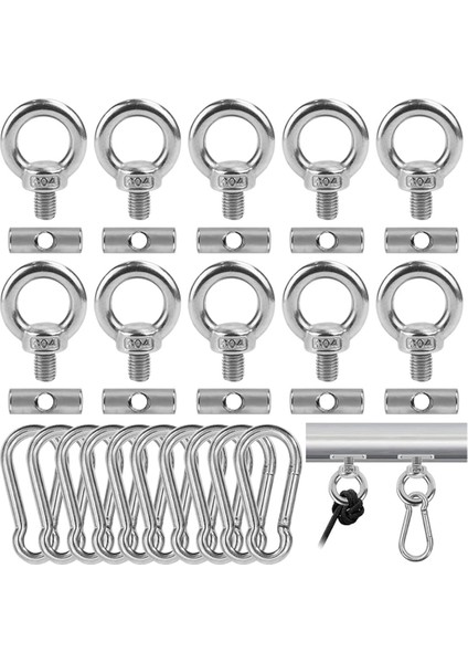 10 Adet Tente Rayı Durdurucu 6mm, 10 Karabina, 304 Paslanmaz Çelik Karavan Tente Kancaları, Işıklar, Kamp Tenteleri Için (Yurt Dışından)