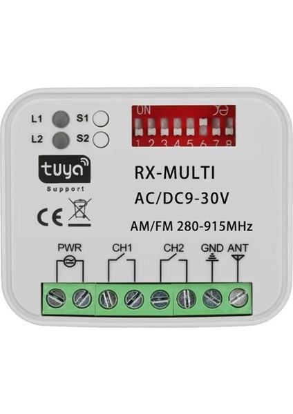 Tuya Wifi Garaj Kapısı Alıcısı 2 Kanallı Evrensel Kapı Alıcısı 280-915 Mhz Uzaktan Kumanda Anahtarı 9-30 V Için Çoklu Frekans (Yurt Dışından)