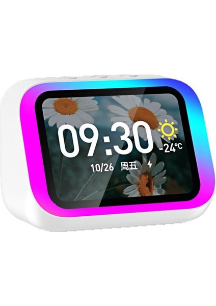 Akıllı Büyük Ekran Bluetooth Saat Hoparlör Sıcaklık Göstergeli Kontrol Masa Hoparlörü Fm Ofis Dekoru Beyaz (Yurt Dışından)