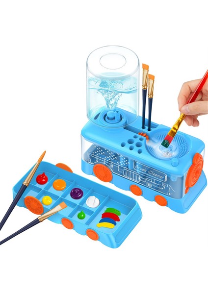 Akrilik ve Suluboya Resimleri Için Tepsi, Tutucu ve Drenajlı Geliştirilmiş Karikatür Boya Fırçası Temizleyici Mavi (Yurt Dışından)