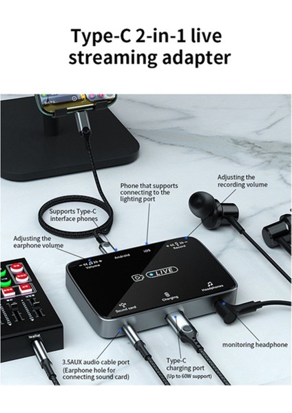 Apple Arayüzü/typec Evrensel Stereo Karaoke ve Mikrofon Artifact'a Uygun 2'si 1 Arada Canlı Yayın Ses Kartı Adaptörü (Yurt Dışından) modelleri