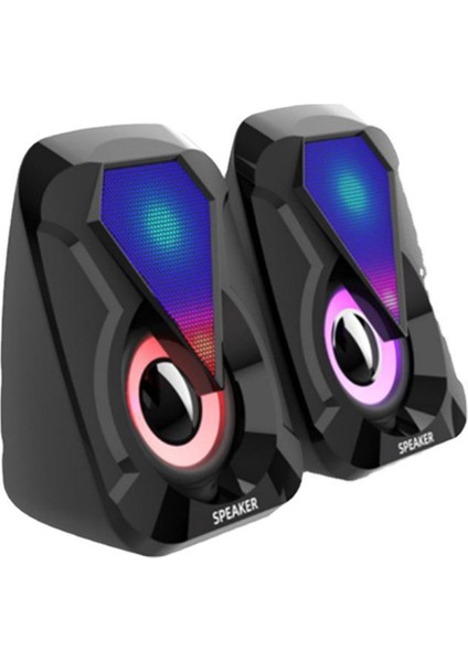 Mini USB Kablolu Bilgisayar Hoparlörü Rgb Aydınlatma Masaüstü Oyun Yüksek Sesli Ev Ofis Renkli Güçlü Bas Hoparlör (Yurt Dışından)