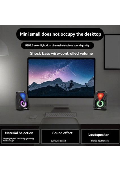 Mini USB Kablolu Bilgisayar Hoparlörü Rgb Aydınlatma Masaüstü Oyun Yüksek Sesli Ev Ofis Renkli Güçlü Bas Hoparlör (Yurt Dışından) modelleri