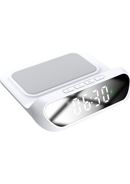 Çok Işlevli Şarj Cihazı, Masaüstü Saatli Cep Telefonu Kablosuz Şarj Cihazı, Dijital Ekranlı 2'si 1 Arada Saatli Kablosuz Şarj Cihazı Beyaz (Yurt Dışından)