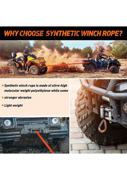 Sentetik Vinç Halatı, Vinç Hattı Kablo Halatı 1/4 Inç x 50 Ayak Utv Atv Vinç Kamyon Malzemeleri Turuncu Uv Dayanıklı (Yurt Dışından) indirimleri