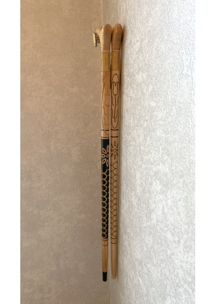 Desenli Ahşap Baston Ikili Set Stick