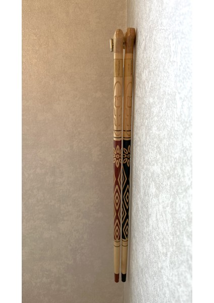 Desenli Ahşap Baston Ikili Set Stick