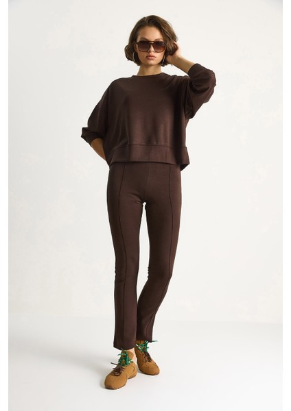 Kadın Yumuşak Dokulu Bisiklet Yaka Oversize Sweat Pantolon Viskon Dalgıç Takım fırsatları