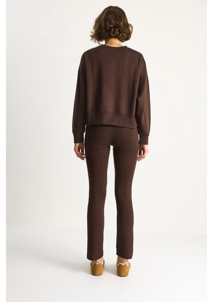 Kadın Yumuşak Dokulu Bisiklet Yaka Oversize Sweat Pantolon Viskon Dalgıç Takım