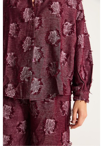Kadın Oversize Gömlek Beli Lastikli Pantolon Saçaklı Dokuma Alt-Üst Takım