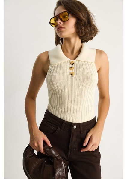 Kadın Yakalı Fitilli Yazlık Triko Bluz fiyatları