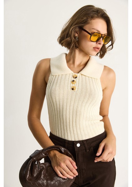 Kadın Yakalı Fitilli Yazlık Triko Bluz modelleri