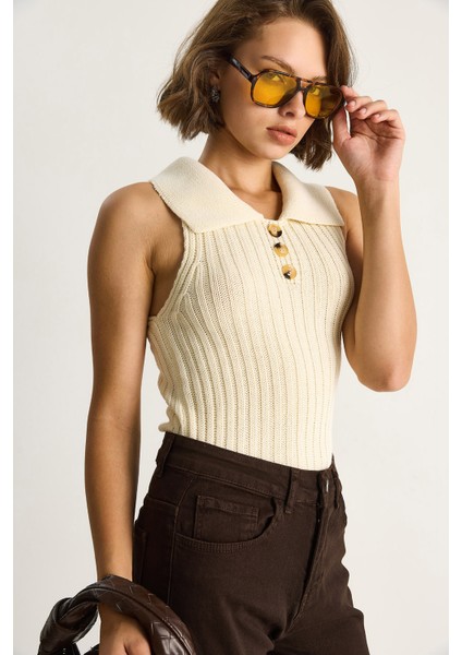 Kadın Yakalı Fitilli Yazlık Triko Bluz fırsatları