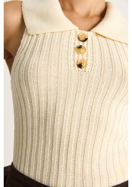 Kadın Yakalı Fitilli Yazlık Triko Bluz