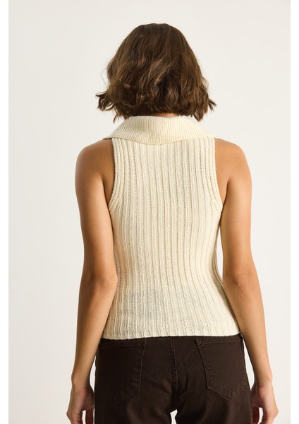 Kadın Yakalı Fitilli Yazlık Triko Bluz