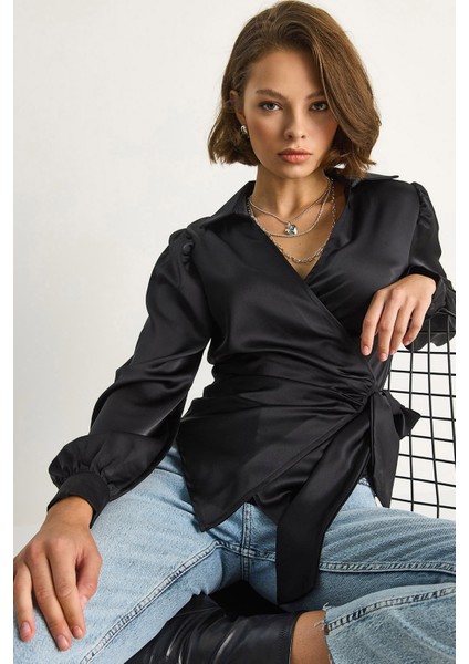 Kadın Yandan Baglamalı Saten Bluz