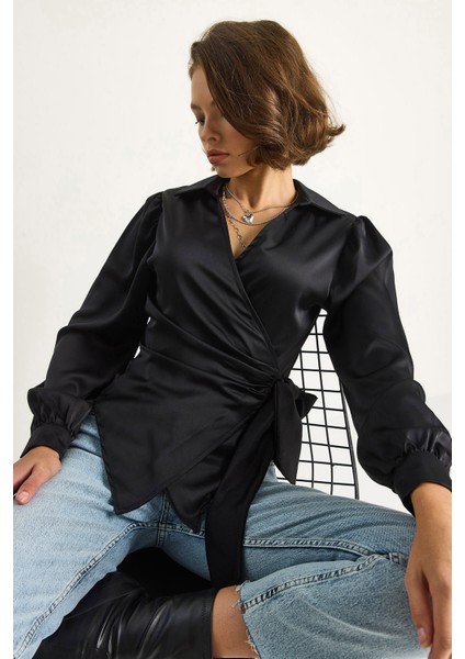Kadın Yandan Baglamalı Saten Bluz fiyatları
