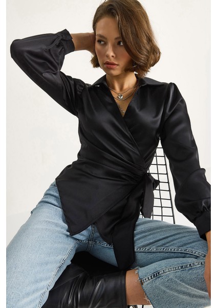 Kadın Yandan Baglamalı Saten Bluz modelleri