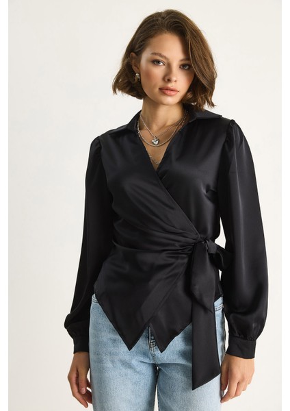 Kadın Yandan Baglamalı Saten Bluz fırsatları