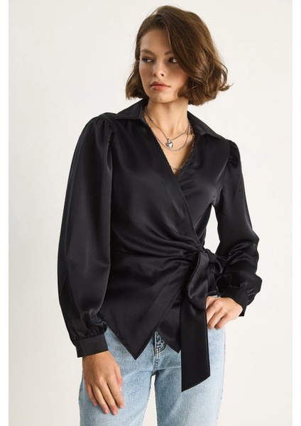 Kadın Yandan Baglamalı Saten Bluz indirimleri