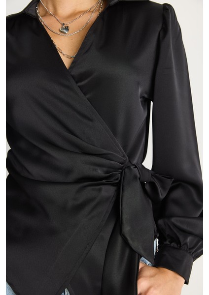 Kadın Yandan Baglamalı Saten Bluz