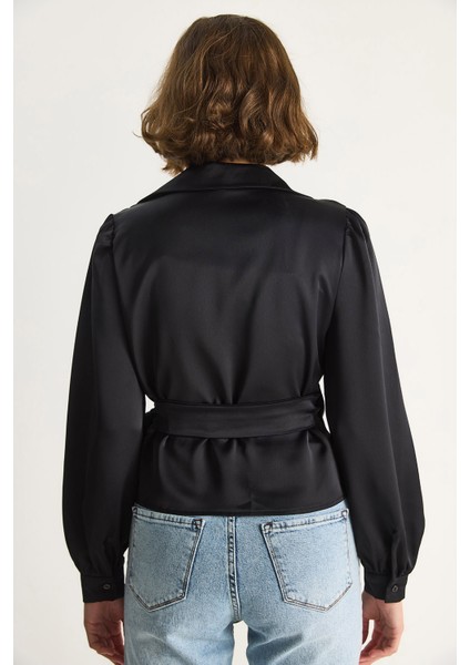 Kadın Yandan Baglamalı Saten Bluz