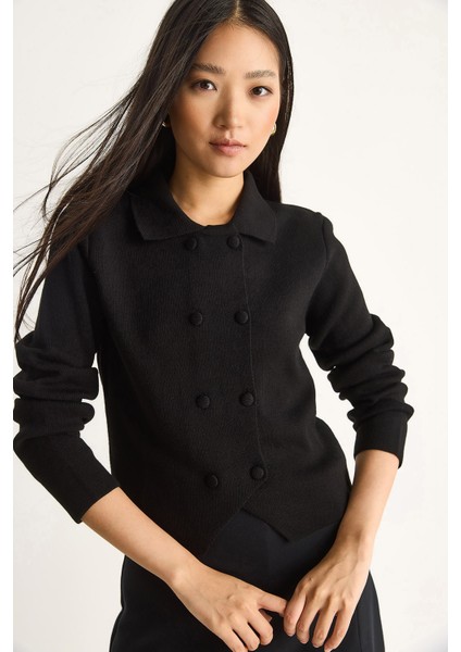 Kadın Çift Düğme Detaylı Kruvaze Hırka modelleri