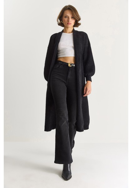 Kadın Şal Yaka Yumuşak Dokulu Sakallı Uzun Triko Yumoş Hırka modelleri