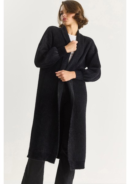 Kadın Şal Yaka Yumuşak Dokulu Sakallı Uzun Triko Yumoş Hırka indirimleri