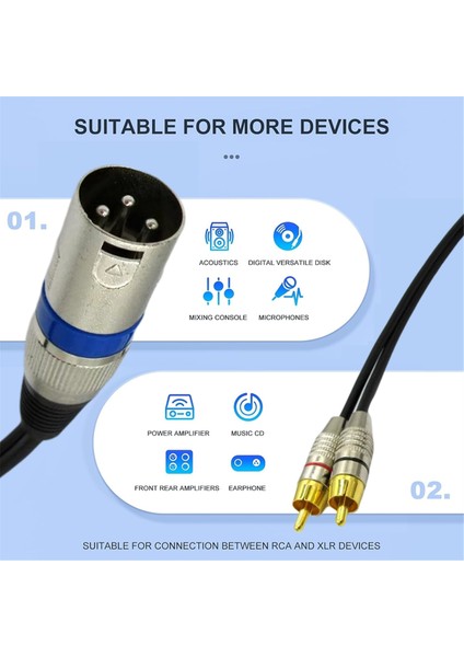 Xlr Erkek - Çift Rca Erkek Ses Kablosu Rca Phono Kablosu Hifi Stereo Subwoofer Hoparlör Mikser Stüdyo Monitör 1m (Yurt Dışından) modelleri